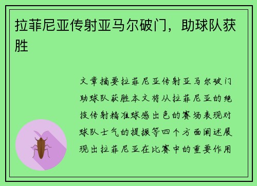 拉菲尼亚传射亚马尔破门，助球队获胜